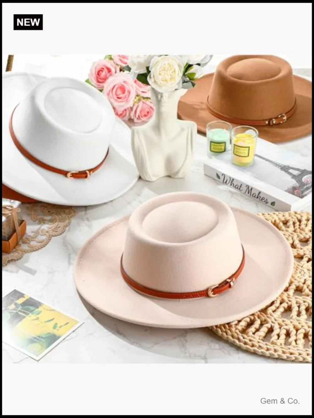 Wide Brim Felt Hat with Belt Buckle Vintage Boho Jazz Hat